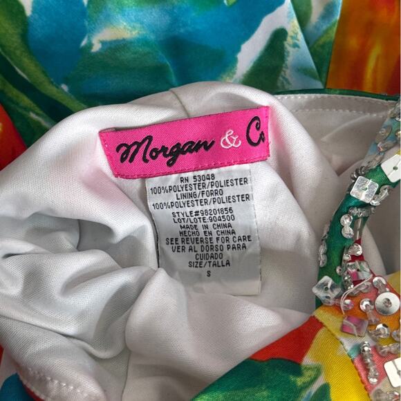 Morgan & Co Vibrant Floral Sequin Gown Prom – Size Small – Halter Maxi Dress - Picture 7 of 8